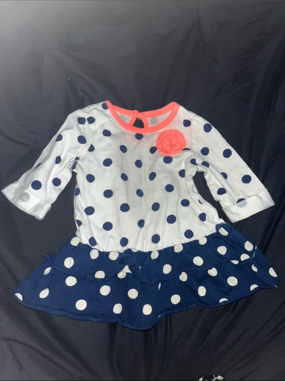 Cherokee Navy & White Polka Dot Dress with Coral Trim